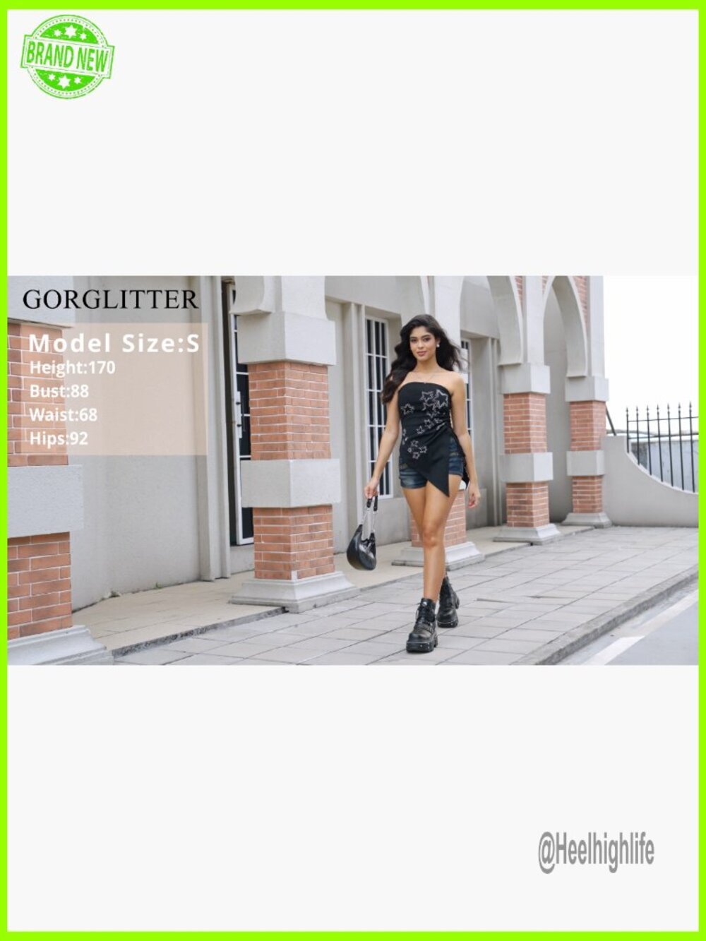 Strapless Ruched Tank Top with Rhinestone Star Asymmetrical Hem Rave Top - Picture 6 of 6